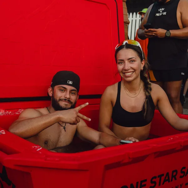 Guests in a Lone Star Sauna cold plunge